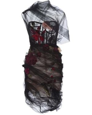 Monse Floral-Appliqué Corset-Style Midi Dress - Black