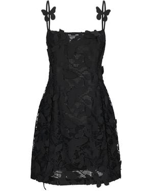 Blumarine Butterfly-Appliqué Macramé Lace Dress - Black