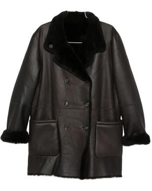 Giorgio Armani Double-Breasted Shearling Coat - Black