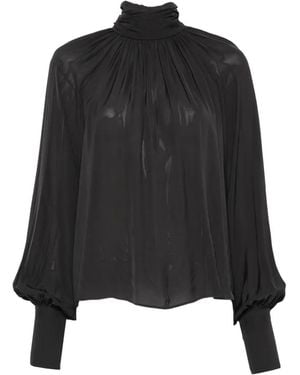 Anine Bing Anne Gathered High-Neck Blouse - Black