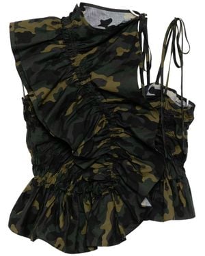 Juun.J Top Unbalanced Camo Shirring - Nero