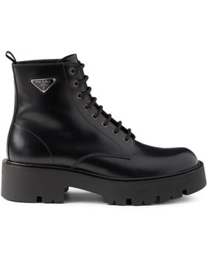 Prada Botas Militares Con Placa Del Logo - Negro