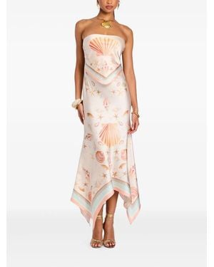 retroféte Seashell-Print Asymmetrical Dress - White