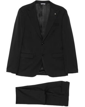 Manuel Ritz Single-Breasted Peak-Lapels Suit - Black