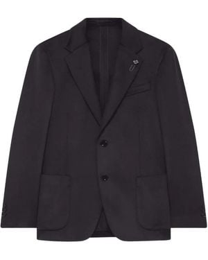 Lardini Flower-Brooch Single-Breasted Jacket - Blue