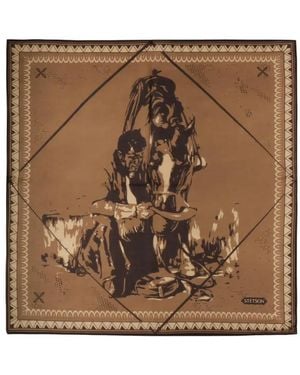 Stetson Graphic-Print Cotton Scarf - Brown