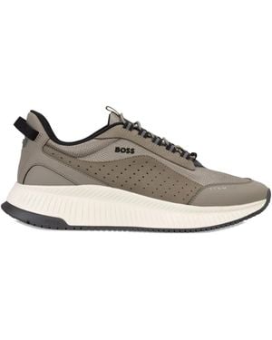 BOSS Perforated Lace-Up Trainers - Brown