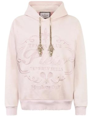 Philipp Plein Crystal-Embellished Logo-Embroidered Hoodie - Pink