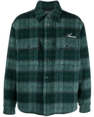 Amiri Embroidered-Logo Plaid-Patterned Shirt Jacket - Green