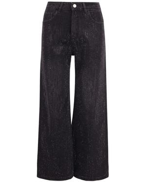 Jovonna London Rhinestone-Embellished Wide-Leg Jeans - Blue