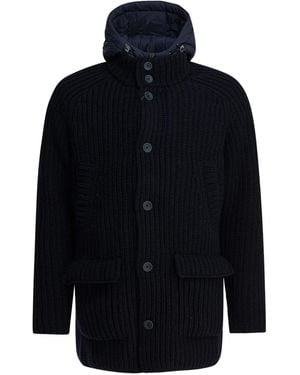 Herno Button Hooded Coat - Blue