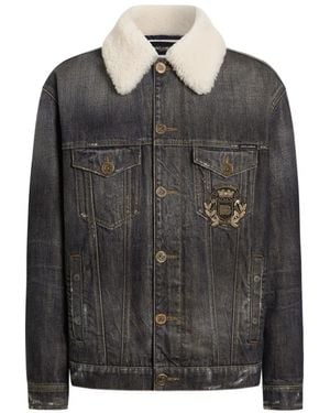 Dolce & Gabbana Veste En Jean Avec Logo-Patch - Black