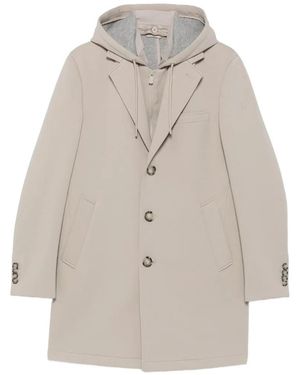 Manuel Ritz Hooded Single-Breasted Coat - White