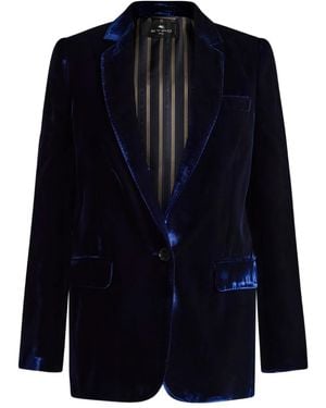 Etro Single-Breasted Velvet Blazer - Blue