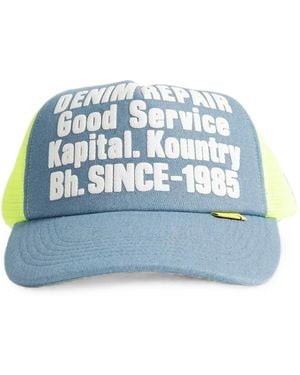 Kapital Logo-Print Mesh-Panel Trucker Hat - Blue