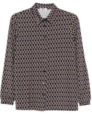 Siyu Geometric-Print Button-Up Shirt - Grey