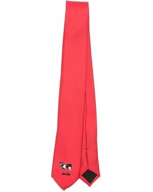 Moschino Cow-Print Silk Tie - Red