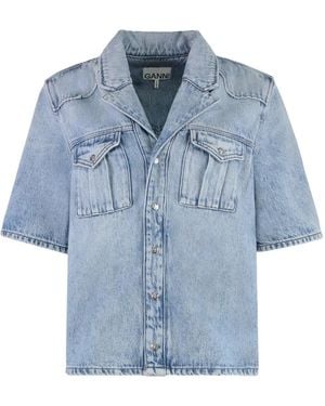 Ganni Flap-Pocket Denim Shirt - Blue