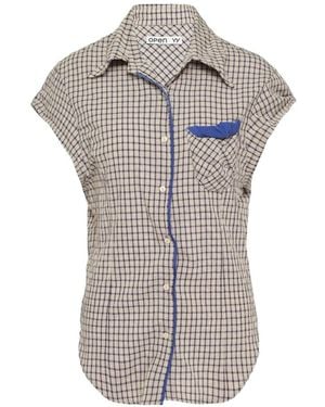 OPEN YY Check-Pattern Contrast-Trim Shirt - Grey