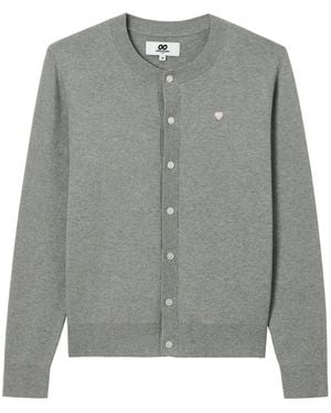 Chocoolate Heart-Patch Knitted Cardigan - Grey