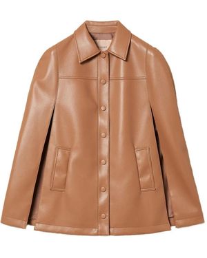 Twinset Button Faux-Leather Cape Jacket - Brown