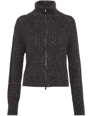 Brunello Cucinelli Cardigan A Coste Con Dettagli Brillanti - Nero