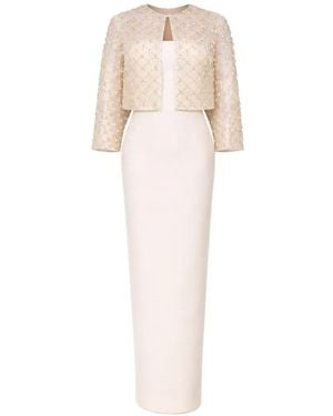 Rami Al Ali Embellished Overlay-Top Tubino Maxi Gown - White