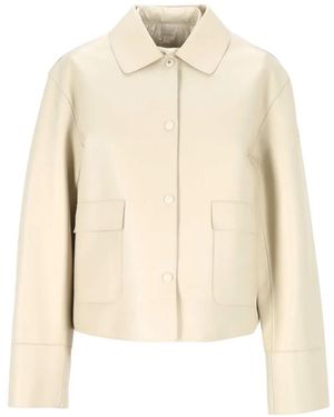 Moncler Veste En Cuir À Poche À Rabat - Natural