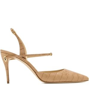 Jennifer Chamandi Vittorio Crocodile-Effect Buckled Court Shoes - White
