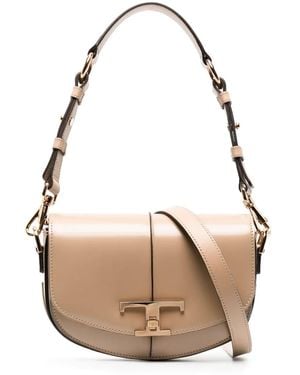 Tod's T-Plaque Leather Tote Bag - Natural