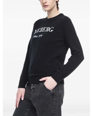 Iceberg Logo-Intarsia Crew-Neck Jumper - Black