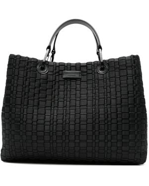 Emporio Armani Woven Top-Handle Tote Bag - Black