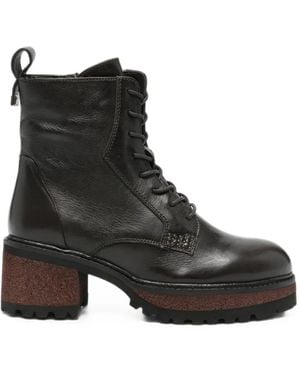 CafeNoir Lace-Up Platform Boots - Black