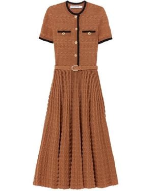 Self-Portrait Belted Crochet-Knit Midi Dress - White