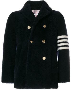 Thom Browne Unconstructed Classic Shearling Peacoat - Black