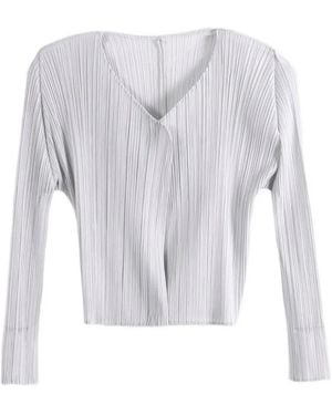 Pleats Please Issey Miyake Pleated V-Neck Cardigan - White