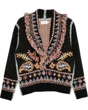 Cecilia Prado Isadora Fringed Patterned Cardigan - Black