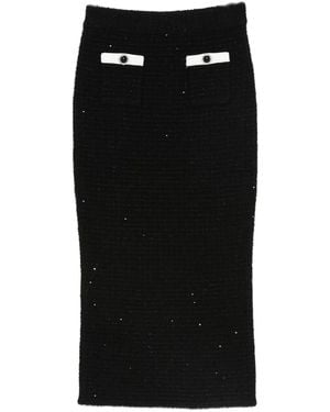 Self-Portrait Button-Pocket Skirt - Black