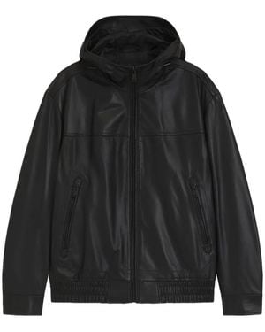 BOSS Hooded Leather Jacket - Black
