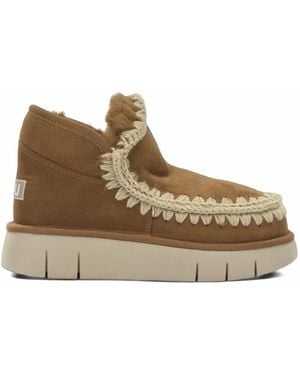 Mou Crochet-Trim Suede Boots - Brown