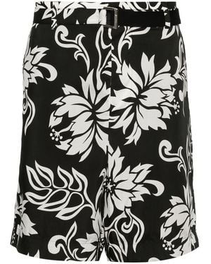 Sacai Floral-Print Poplin Shorts - Black