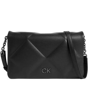 Calvin Klein Quilted Logo-Embroidered Crossbody Bag - Black