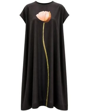 Simone Rocha Poppy-Motif Smock Midi Dress - Black