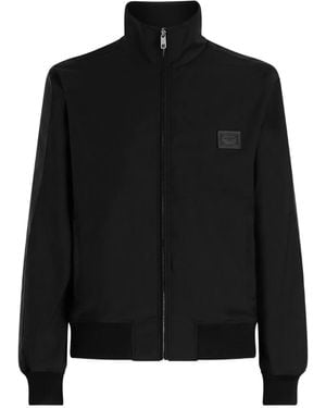 Dolce & Gabbana Logo-Patch Zip-Up Bomber Jacket - Black