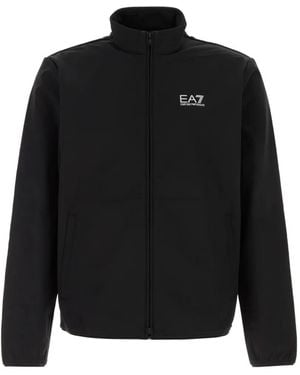 EA7 Logo-Print Zip-Up Jacket - Black