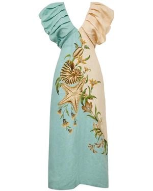 FARM Rio Marine Garden Puff Midi Dress - Green