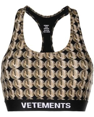 Vetements Logo-Print Racerback Sports Bra - Black