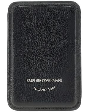 Emporio Armani Pebbled Leather Card Holder - Black