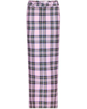 Area Checked Wool Midi Skirt - Pink