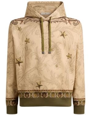 Etro Cotton-Blend Hooded Sweatshirt With Placed Pegaso-Print - Metallic